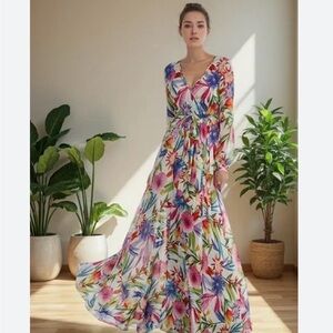 HAODUOYI Floral Long Sleeve Dress - Multicolor